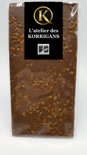 L'Atelier des Korrigans - Fournisseur Chocolat bio - Tablette de Chocolat au lait aux aux Pépites de Caramel